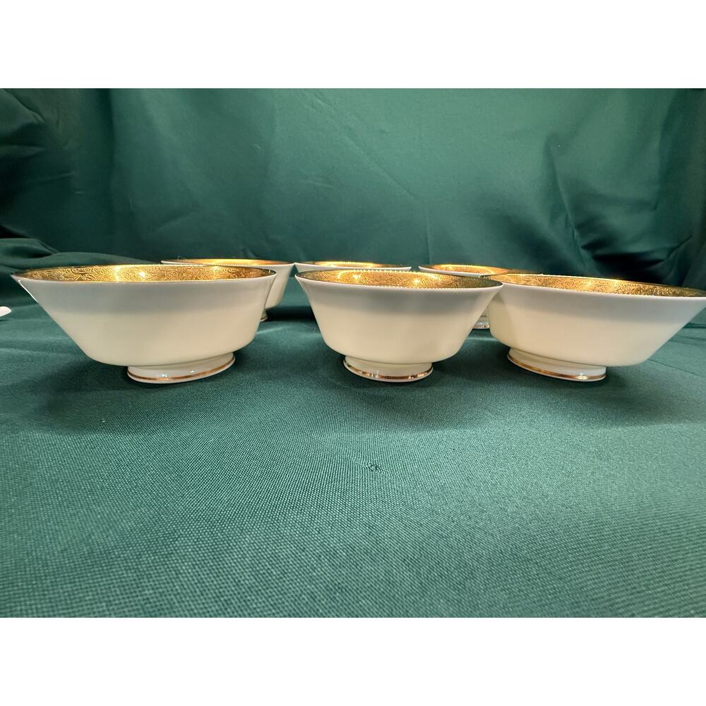 Set 6 Mikasa Harrow Footed Fruit Bowls Gold Rim Bone China Japan